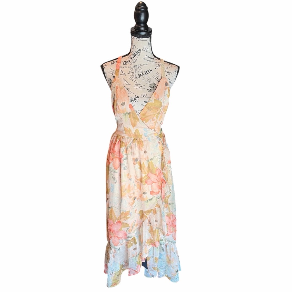 Olia Floral Hi Low Maxi Dress Small Halter Cottagecore Open Back Pastel NWT